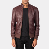 Moda Maroon Leather Bomber Jacket