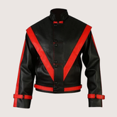 Michael Jackson Red Stripe Black Leather Jacket