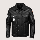 Halloween Black Leather Trucker Jacket