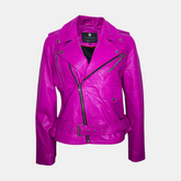 Womens Classy Belted Hot Pink Leather Jacket