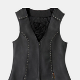 Studded Black Leather Biker Vest
