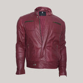 Jade Mens Maroon Zip-Up Bomber Leather Jacket