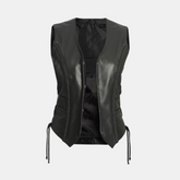 Cindy Womens Black Leather Biker Vest
