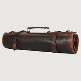 Leather Chef Knife Roll Walnut Brown 10 Slots