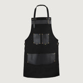 The Nottinghamshire Black Canvas Apron With Black Top Grain Leather Pocket