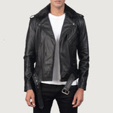 Furton Black Leather Biker Jacket