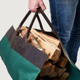 Large Leather Canvas Wood Carrying Bag