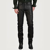 Buttoned Men Leather Pants
