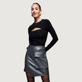 Khaki Luxe Leather-Look Mini Skirt