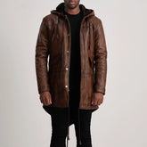 Delvin Distressed Brown Leather Parka