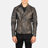 Faisor Distressed Brown Leather Biker Jacket