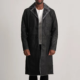 Kolby Distressed Black Leather Shearling Coat