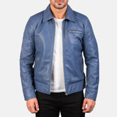 Lavendard Blue Leather Biker Jacket