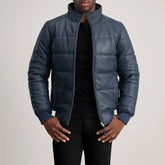 Lucas Blue Leather Puffer Bomber Jacket