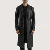 Mateo Black Leather Single Breasted Coat