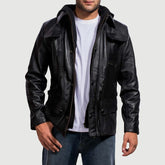 Moulder Hooded Black Leather Jacket