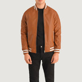 Pascal Tan Brown Leather Varsity Jacket