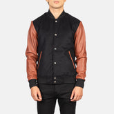 Vaxton Brown & Black Hybrid Varsity Jacket