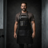 The Nottinghamshire Black Canvas Apron With Black Top Grain Leather Pocket