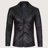 Men's Lapel Color Black Leather Blazer