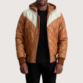 Norman Tan Hooded Bomber Leather Puffer Jacket