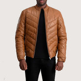 Travis Tan Leather Puffer Jacket