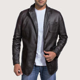 Viscose Lining Wine Black Leather Blazer