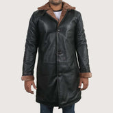 Men's Black Genuine Lambskin Leather Long Coat