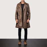 Brown Leather Duster Coat - Belted Coat