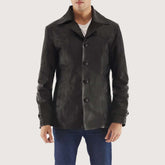 Semi-Aniline Black Leather Coat