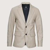 Mens Sports Beige Leather Blazer - Two Button