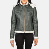 Fiona Green Hooded Shearling Leather Jacket