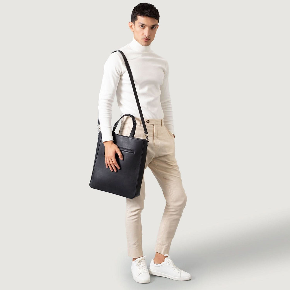 The Poet Black Leather Tote Bag - Leather Clan