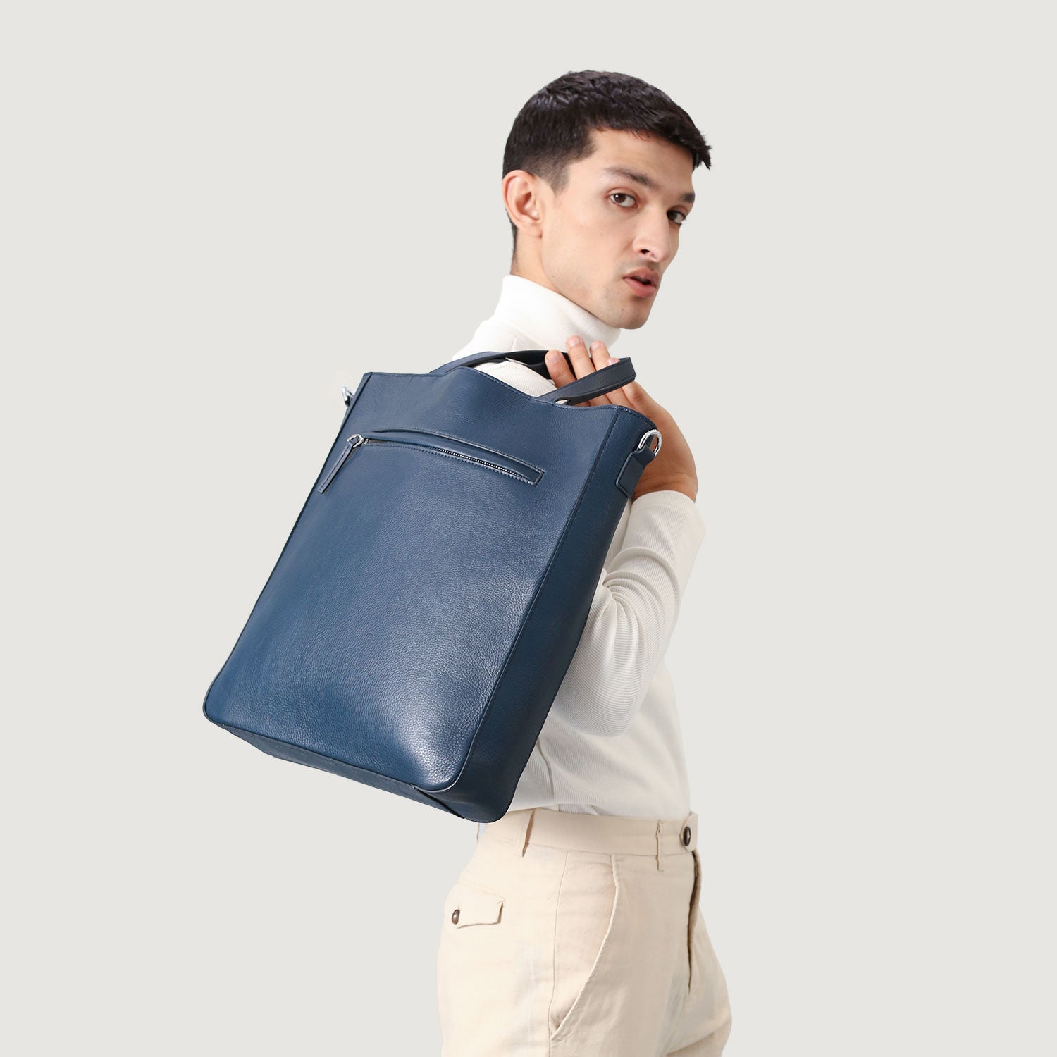 The Poet Midnight Blue Leather Tote Bag