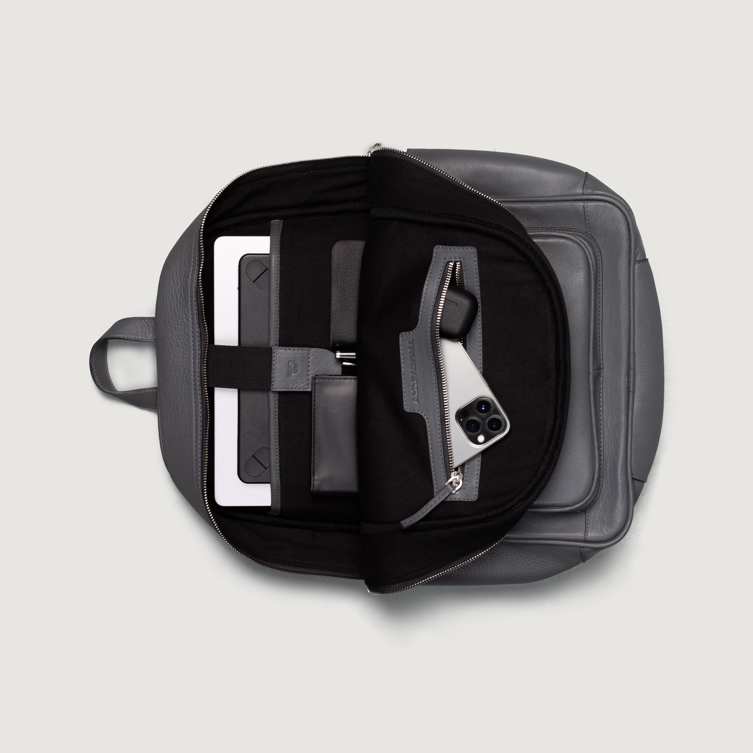 The Philos Grey Leather Backpack