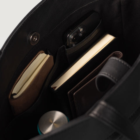 The Poet Black Leather Tote Bag
