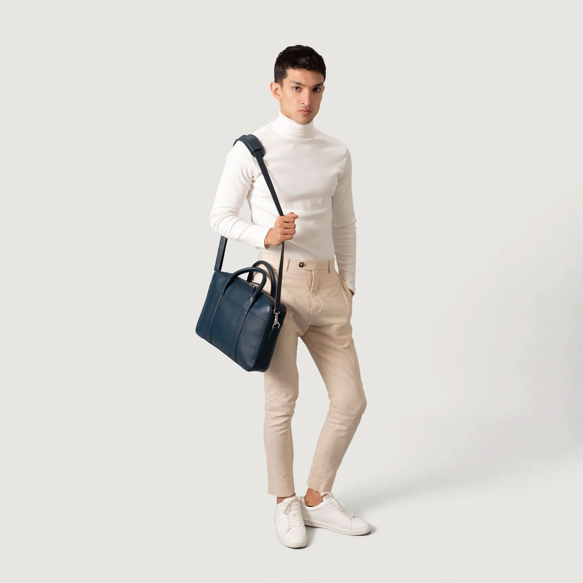 The Captain Midnight Blue Leather Briefcase - Leather Clan