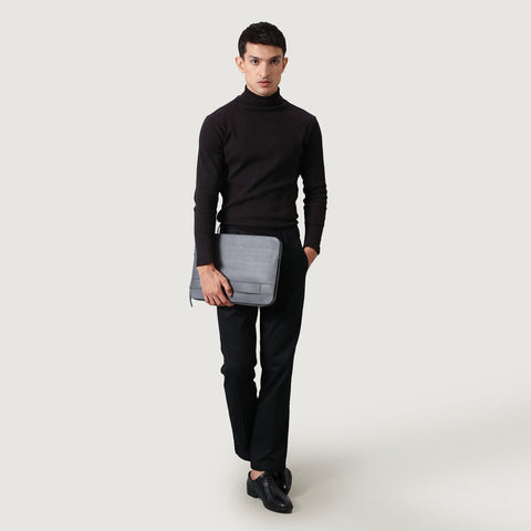 The Baxter Grey Leather Laptop Sleeve