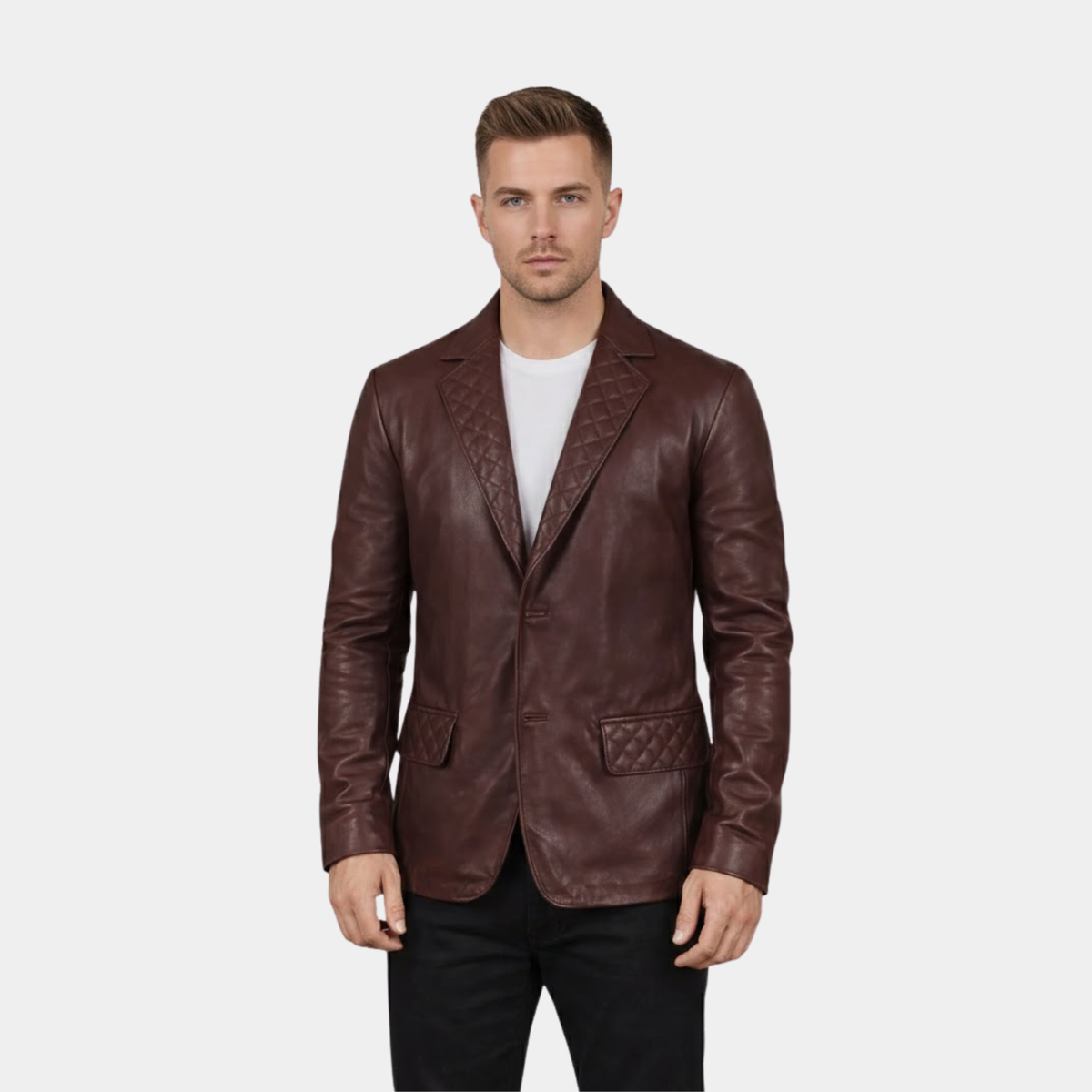 Sheepskin Quilted Maroon Leather Blazer