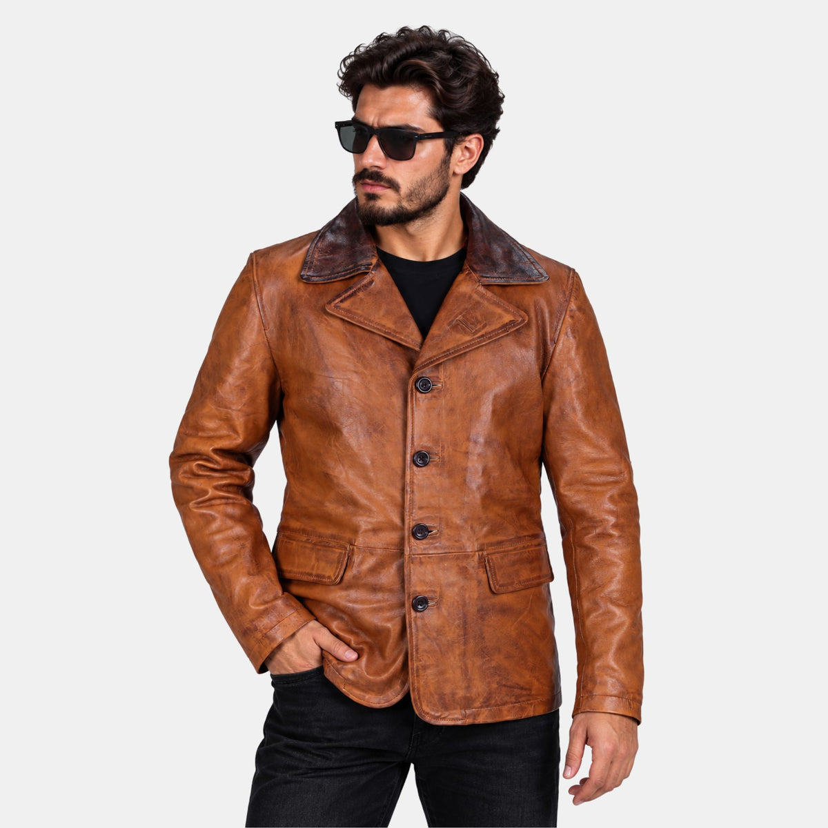 Leather Clan Men's Dead Redemption Genuine Leather Officer Coat