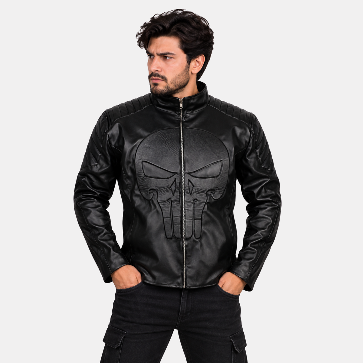 Leather Clan Men's Punisher Frank Castle Skull Synthetic Leather Jacket