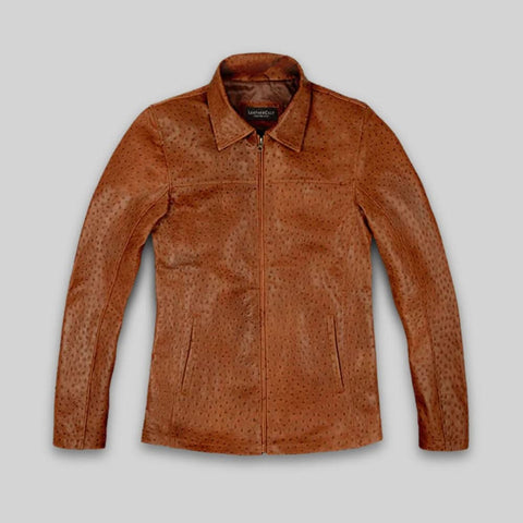 Tan Brown Ostrich Leather Hipster Jacket