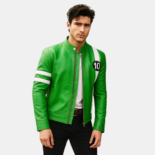 Superhero Ryan Kelley Ali   en Swarm Tennyson Ben 10 Green Cosplay Leather Jacket