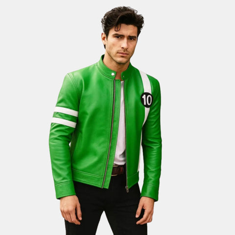 Superhero Ryan Kelley Ali   en Swarm Tennyson Ben 10 Green Cosplay Leather Jacket