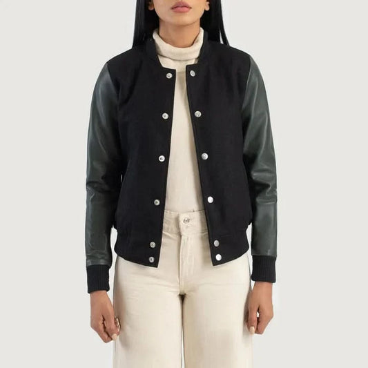 Savant Green & Black Hybrid Varsity Jacket - Leather Clan
