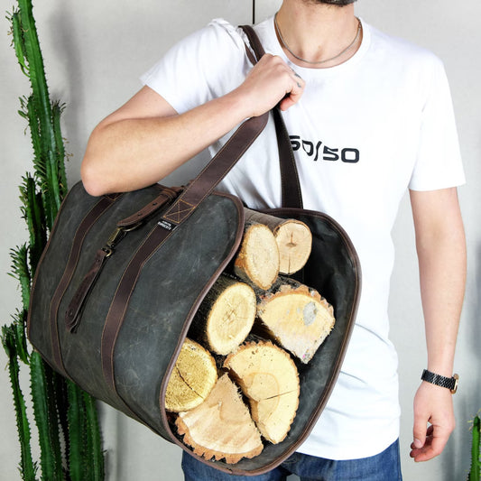 Waxed Canvas Wood Carrier