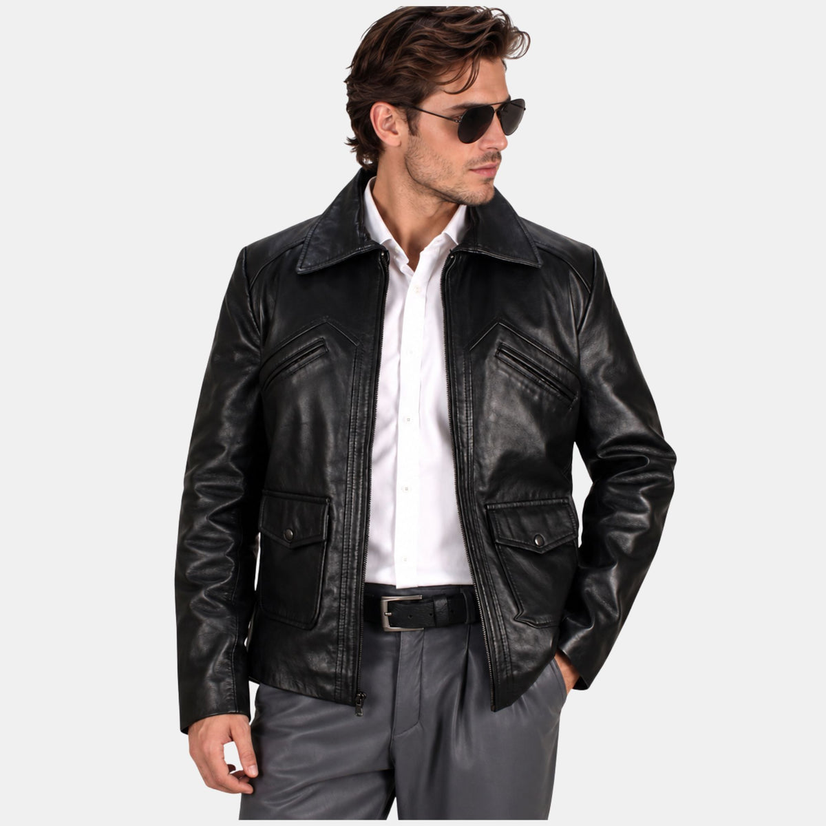 Leather Clan Men's Genuine Lambskin Field Leather Jacket