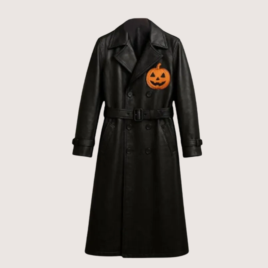Men’s Halloween Jack-o-lantern Pumpkin Trench Coat - Leather Clan