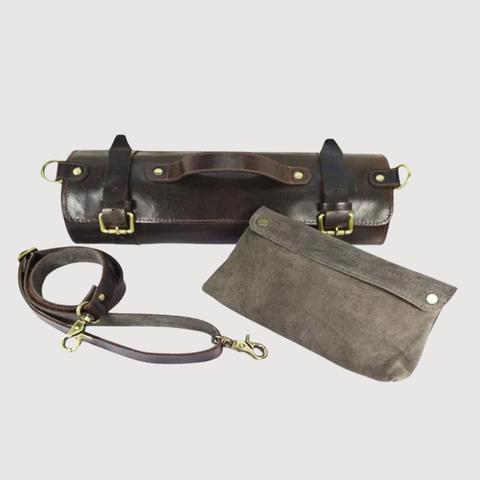 Leather Knife Roll Dark Brown