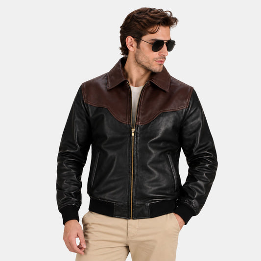 Leather Clan Men's Genuine Lambskin Western Bomber Jacket